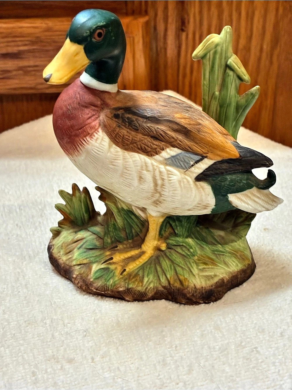 Vintage Homeco Mallard Duck Ceramic Figurine Decor, Green & Brown